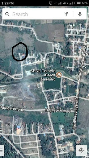Google earth view of the Karanthai location (circled black) in Thanjavur.